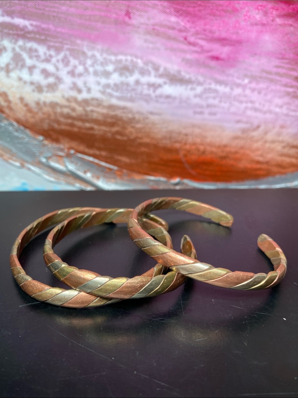 Nepal Tibet Silver Copper Brass Cuff Bracelets Set of 3 Pattern 2